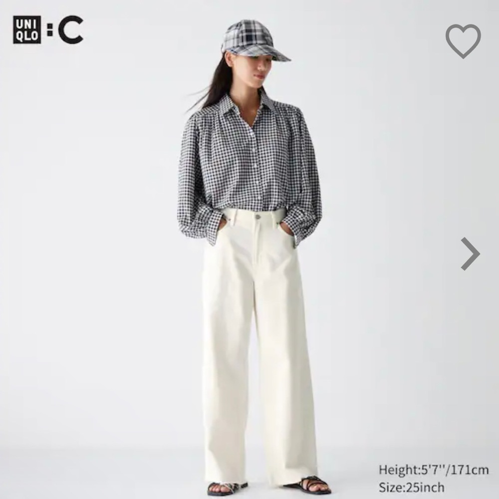 Uniqlo C Wide Straight Leg Jeans, Off White, Size 27